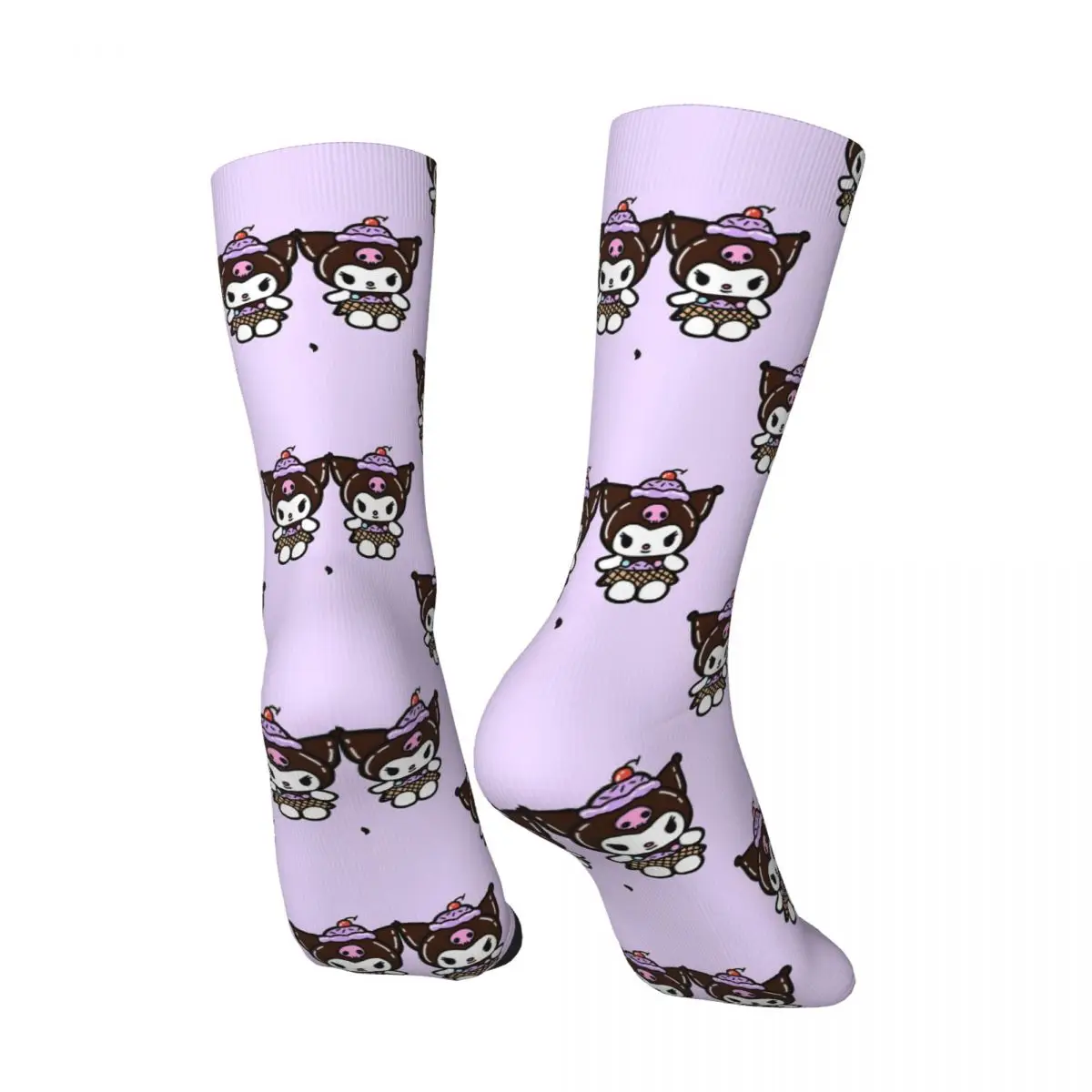 Kuromi Ice Cream Plush Crazy Men's compression Socks Unisex Sanrio Harajuku Pattern Printed Funny Novelty Happy Crew Sock