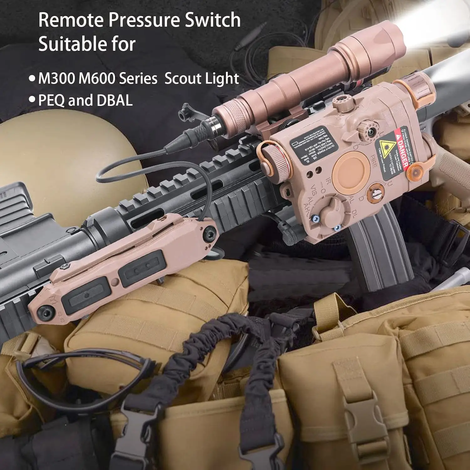 

Двойной дистанционный переключатель давления фонарика, тактический переключатель света, переключатель с удлиненной лентой и вилкой SF 2,5 мм для серии M300 M600 PEQ15