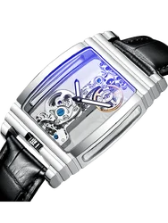 Fashion wine barrel hollow mechanical tourbillon leather watch men's personality waterproof glow-in-the dark