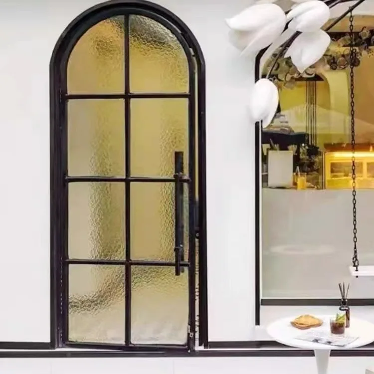French retro wrought iron glass  clothing store coffee shop study  arched  entry door shop