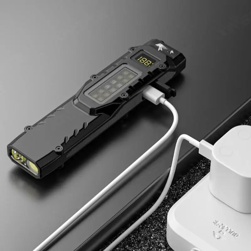 Tactical Edc Flashlight Strong Self-Defense Ultra-Thin Work Light Rechargeable Three Light Source Outdoor Tactical Flashligh