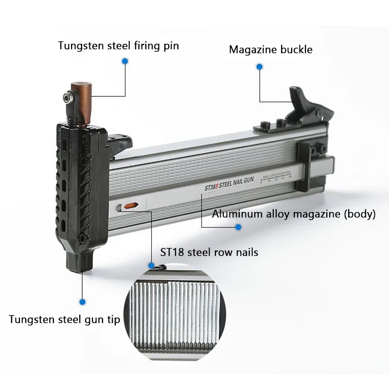 ST38B semi otomatis Rebound pistol kuku Manual Woodworking semen semi-otomatis Trunking kuku pistol