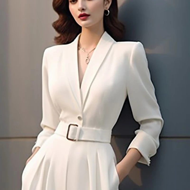 Moda Ufficio Tuta bianca Abbigliamento donna Temperamento Socialite High-end Dimagrante Lusso Vita alta Pantaloni a gamba larga Primavera2025