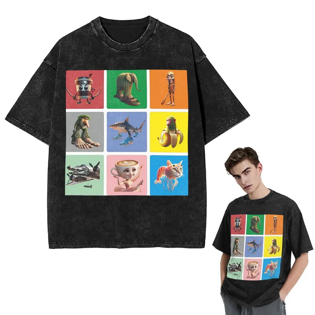 Streetwear T-Shirts Italian Brain Rot Anomaly Washed T Shirt Short Sleeve Hip Hop T-Shirt Tops Tees for Men Women