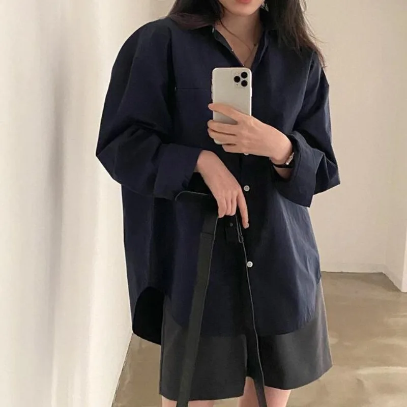 

Размер стока была обновлена к CHIC Spring Базовая рубашка с длинными рукавами и лацканами Женская повседневная рубашка оверсайз