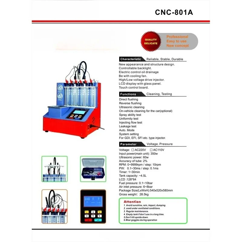 CNC801 Ultrasonic GDI Fuel Injector Cleaner and Tester Compatible for Universal GDI and Injector