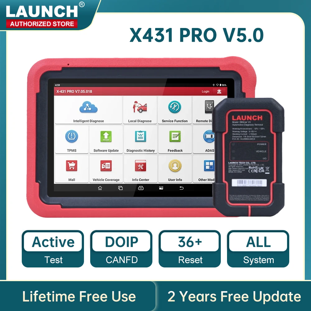 

Диагностический сканер LAUNCH X431 PRO V5.0 для автомобилей, DBScar VII VCI, CAN FD, DOIP, OBD2, 38+ функций сброса, кодирование ЭБУ, двунаправленное управление