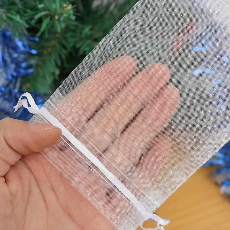 5PCS Drawable Party Supply Christmas Favor Jewelry Packing White Pouches Drawstring Pocket Organza Gauze Sachet Gift Bags