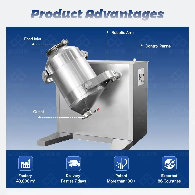 Mixer Stainless Steel 3D Dry Powder Spices Mixer Cosmetically Patterned Equipment Additional Mixing Gear