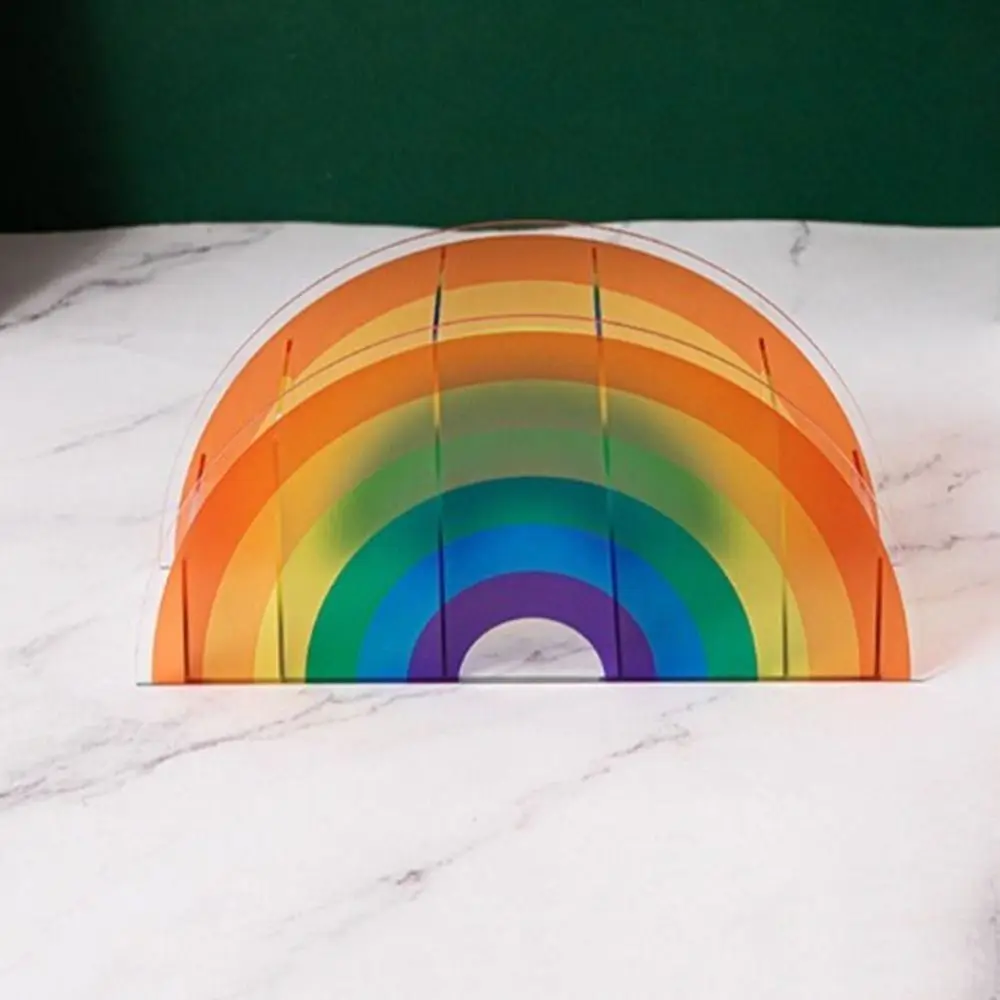 

Acrylic Rainbow Pen Holder Colorful with 5 Grids Office Storage Box Multi Functional Arch Bridge Design