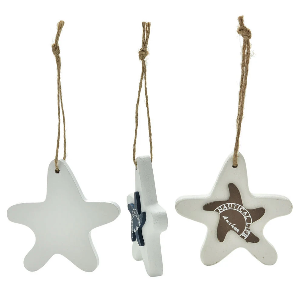 Wooden Starfish Curtain Pendant Hanging Decor Marine Pendant Crafts Pendant Starfish String Fish Skewer Fish Nautical Decor