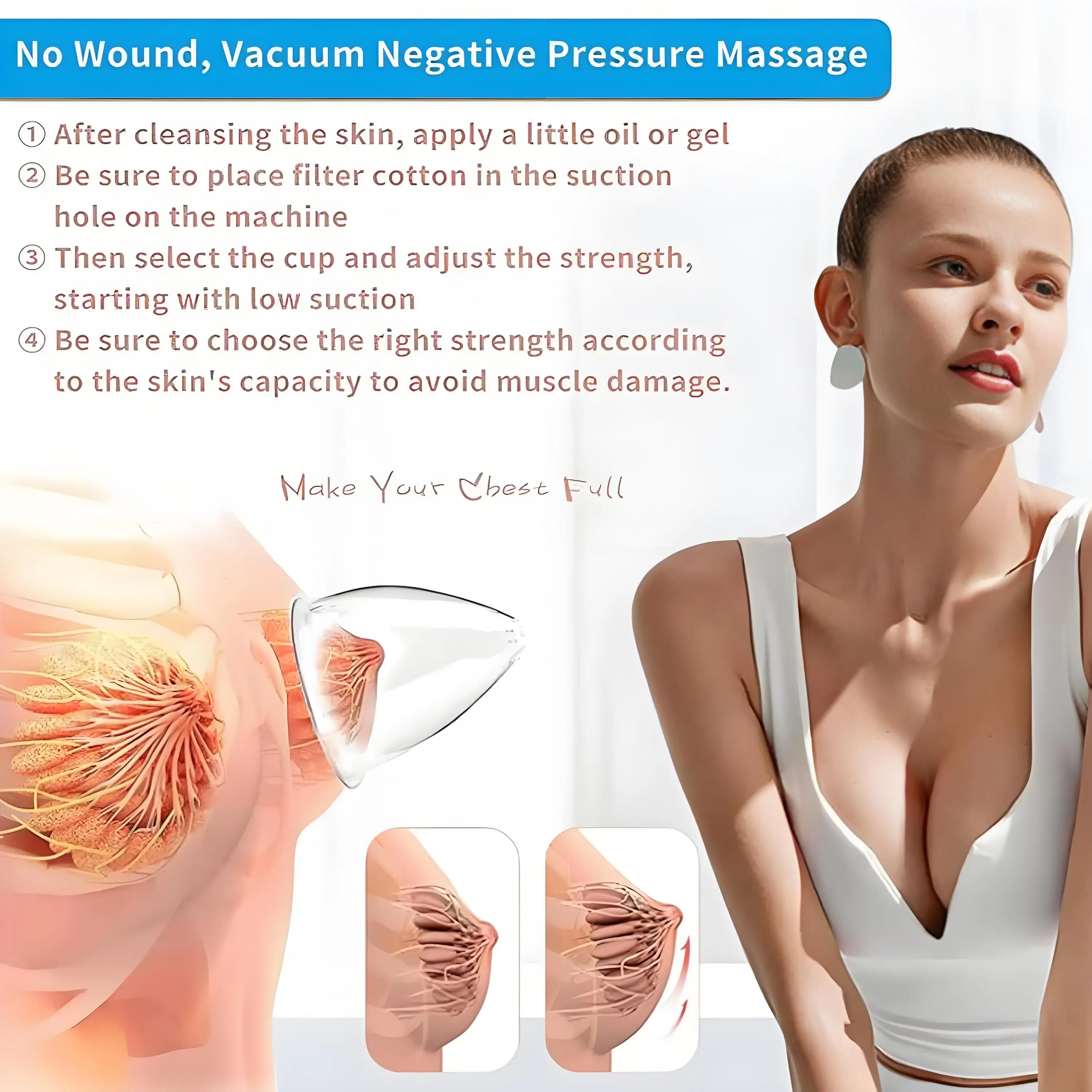 Vacuum Therapy Machine BBL Enlarge for Breast Enhancement and Butt Lifting with 21cm Cups 3 Pairs of Cups and 3 Pumps Cupping