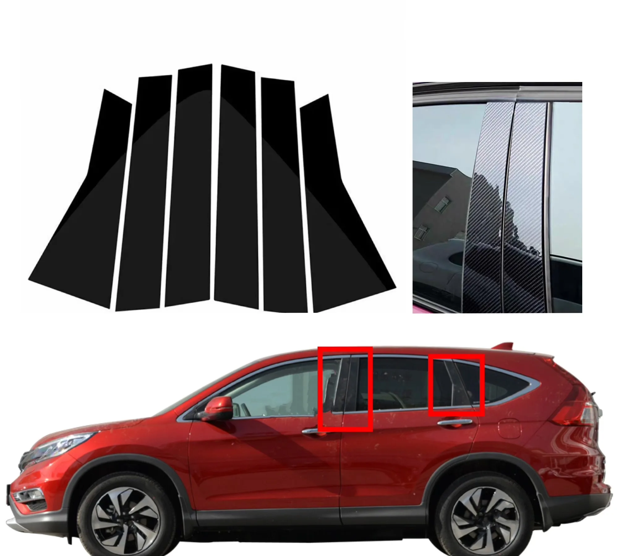 

6PCS Gloss Black Silver Carbon Pillar Post Fit For HONDA CR-V 2012 2013 2014-2016 Door Side Trim Window Drcoration Sticker Cover