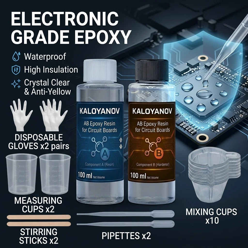 PCB Circuit Board Insulation Clear AB Epoxy Resin Potting Glue Kit with Mixing Cups Gloves Pipettes Sticks Electronics Tool Set
