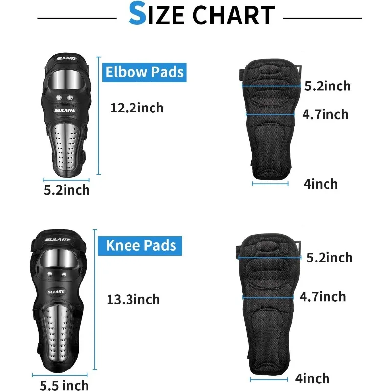 

4Pcs Motorcycle Protective Gear Set with Adjustable Knee Cap Pads Protector for Bike Knee and Elbow Guards,