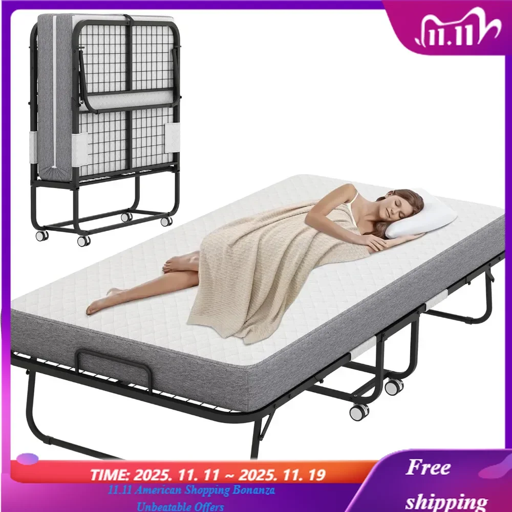 سرير كبير قابل للطي مع مرتبة مقاس 75 بوصة × 46 بوصة للكبار موفر للمساحة قابل للطي لسرير الضيوف سهل التخزين