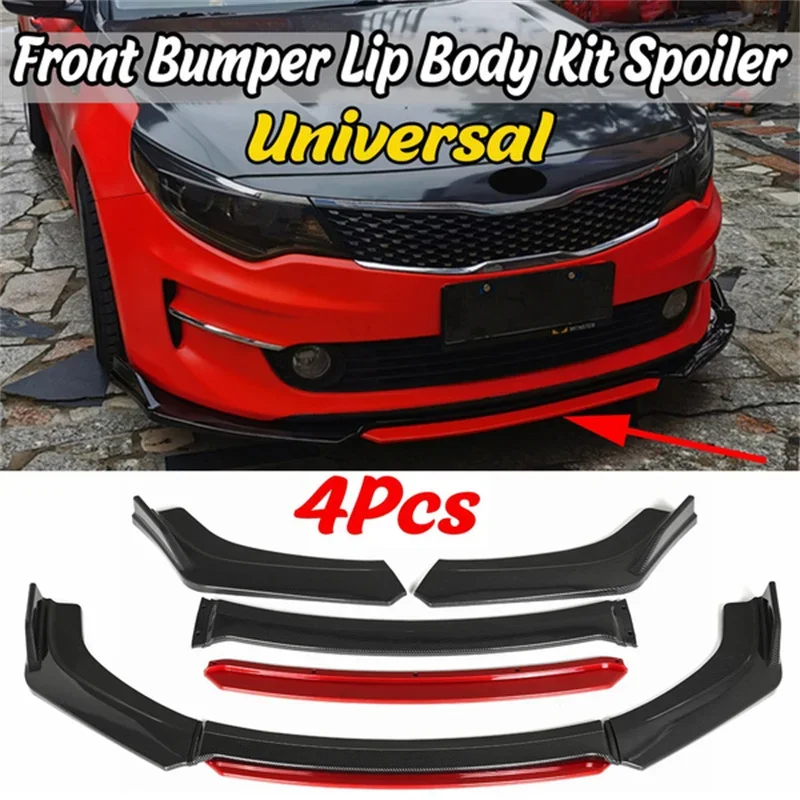 4pcs/set Universal Car Front Bumper Lip Splitter Detachable Bumper Chin Spoiler Car Exterior Parts