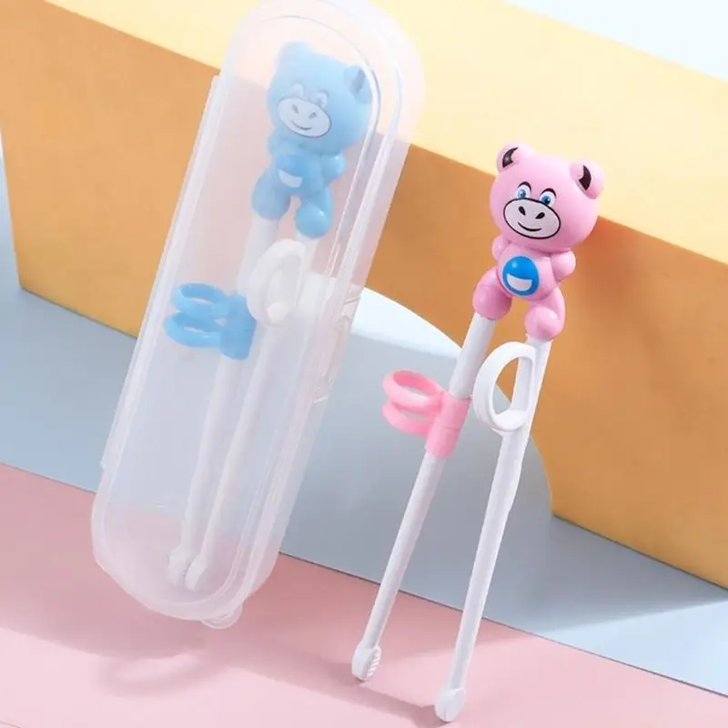 QX2E Children Practice Chopsticks With Matching Spoon Fork Cartoon Animal Tableware With Ergonomic Grip