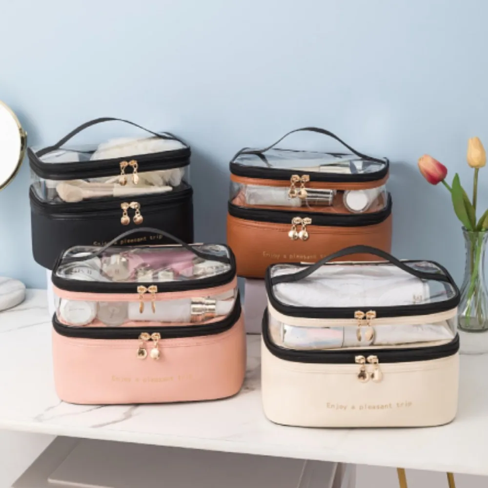 

Double Layer Cosmetic Bag Girl Travel Portable Toiletries Organizer Storage Dry Wet Waterproof PU Large Capacity Makeup Bags