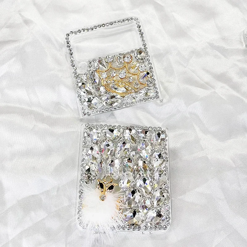 

Crown Fox Fur Sparkle Gems Case, Love Bling Flower Cases for Samsung Galaxy Z Flip6, 2, 3, 4, Flip4, Flip5, 5G, Luxury Fashion