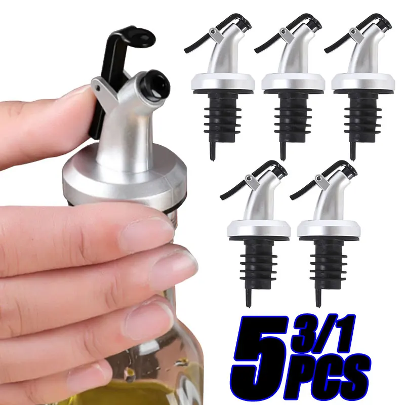 

5/1pcs Oil Bottle Stopper Rubber Lock Plug Seal Leak-proof Food Grade Plastic Nozzle Liquor Dispenser Wine Pourer Barware