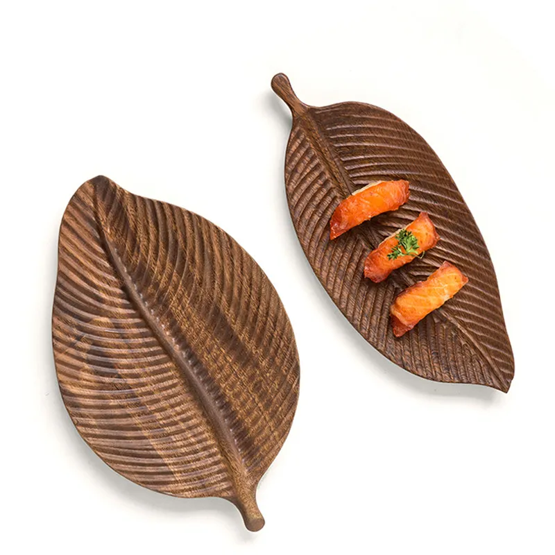 

Walnut solid wood plate creative leaf dessert plate wooden fruit plate household log tray tea cup tray