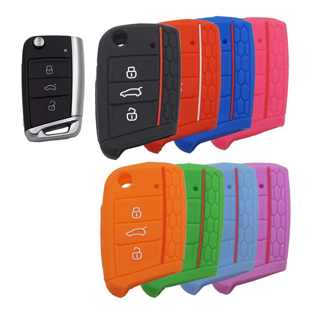 For VW Polo Golf 7 for Skoda Octavia Kodiaq Karoq for SEAT Ateca Leon Key Cover Shell 2016-2018 3 Buttons Silicone Key Fob Case