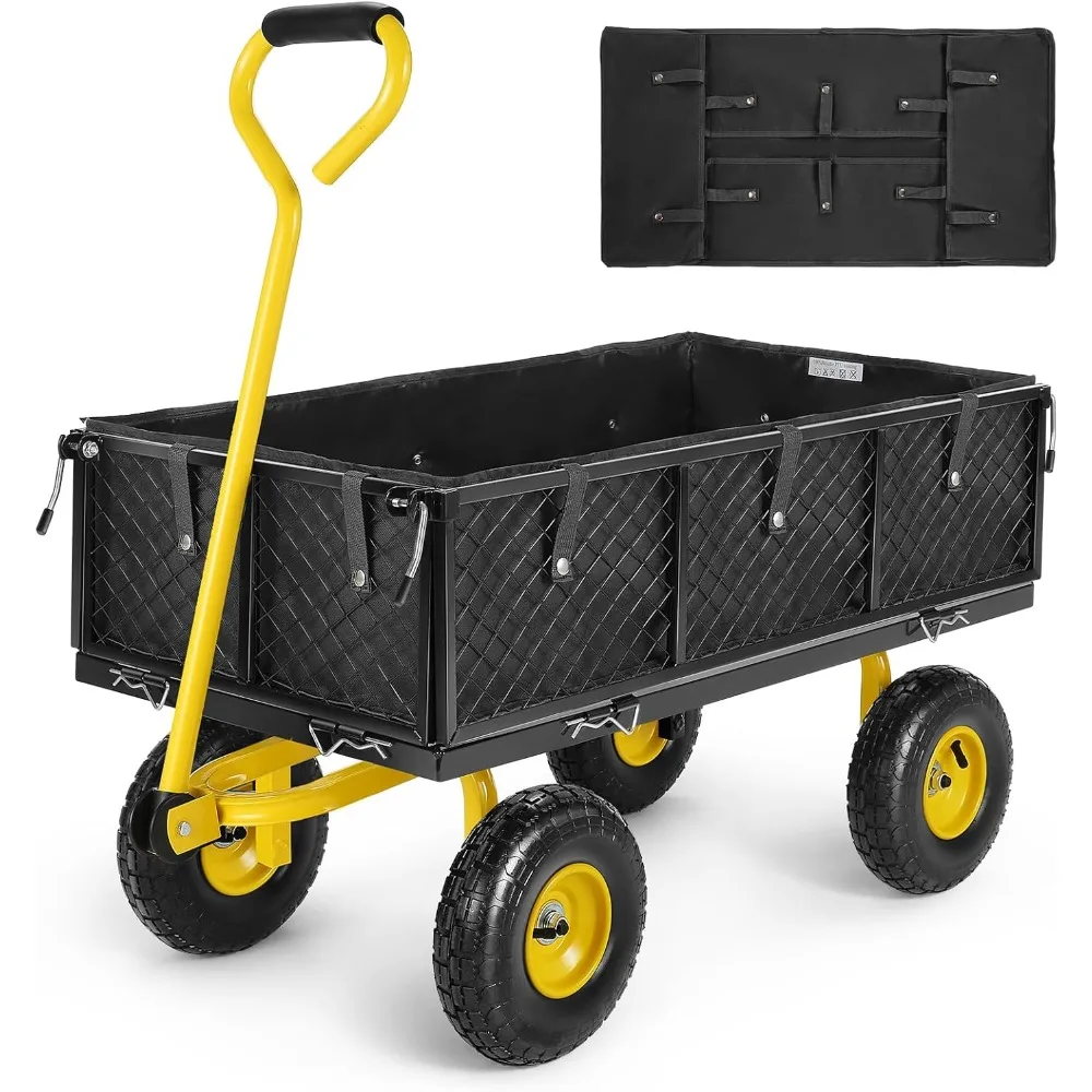 

steel garden cart 660 lbs capacity heavy duty garden wagons (yellow & black with waterproof oxford cloth)