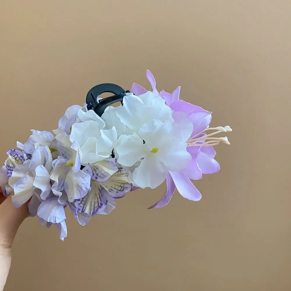 หวานจําลองดอกไม้ผม Claw Elegant หางม้าคลิปโบฮีเมีย Barrettes วันหยุดริมทะเล Headwear ผ้าดอกไม้ Shark คลิป