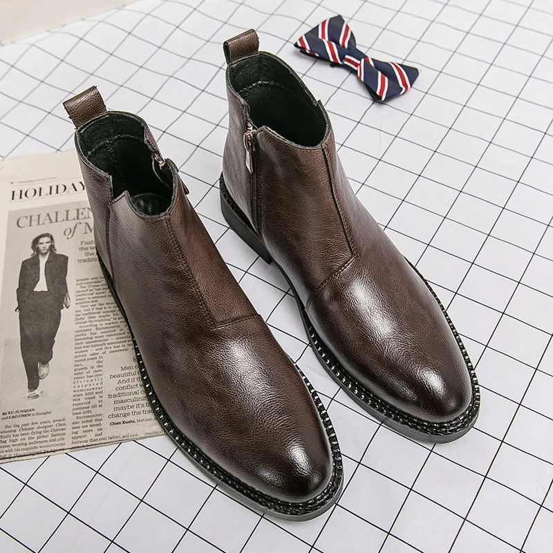 Czarne oryginalne Chelsea Boots dla mężczyzn luksusowe brązowe buty biznesowe krótkie męskie formalne kowbojki kluby Casual Men Boots