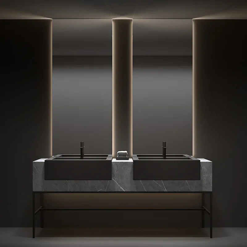 Factory Direct Compatible With Double Basin Hotel Minimalist Rock Slab Integrated Basin Bathroom Cabinet Combined Bathroom