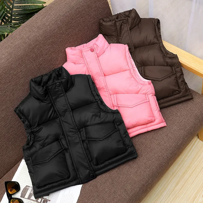 

2025 new autumn and winter children's vests are They are medium and large-sized children's stand-up collar cotton jackets