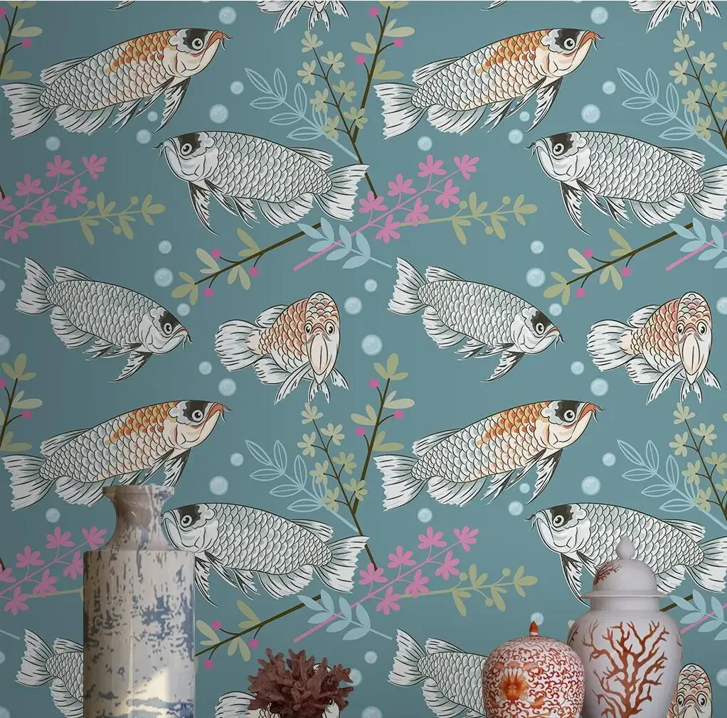 

Индивидуальные обои с аквариумными рыбами (арована, кои) и подводным миром для гостиной, фон для телевизора, настенная роспись, художественные наклейки с рыбами