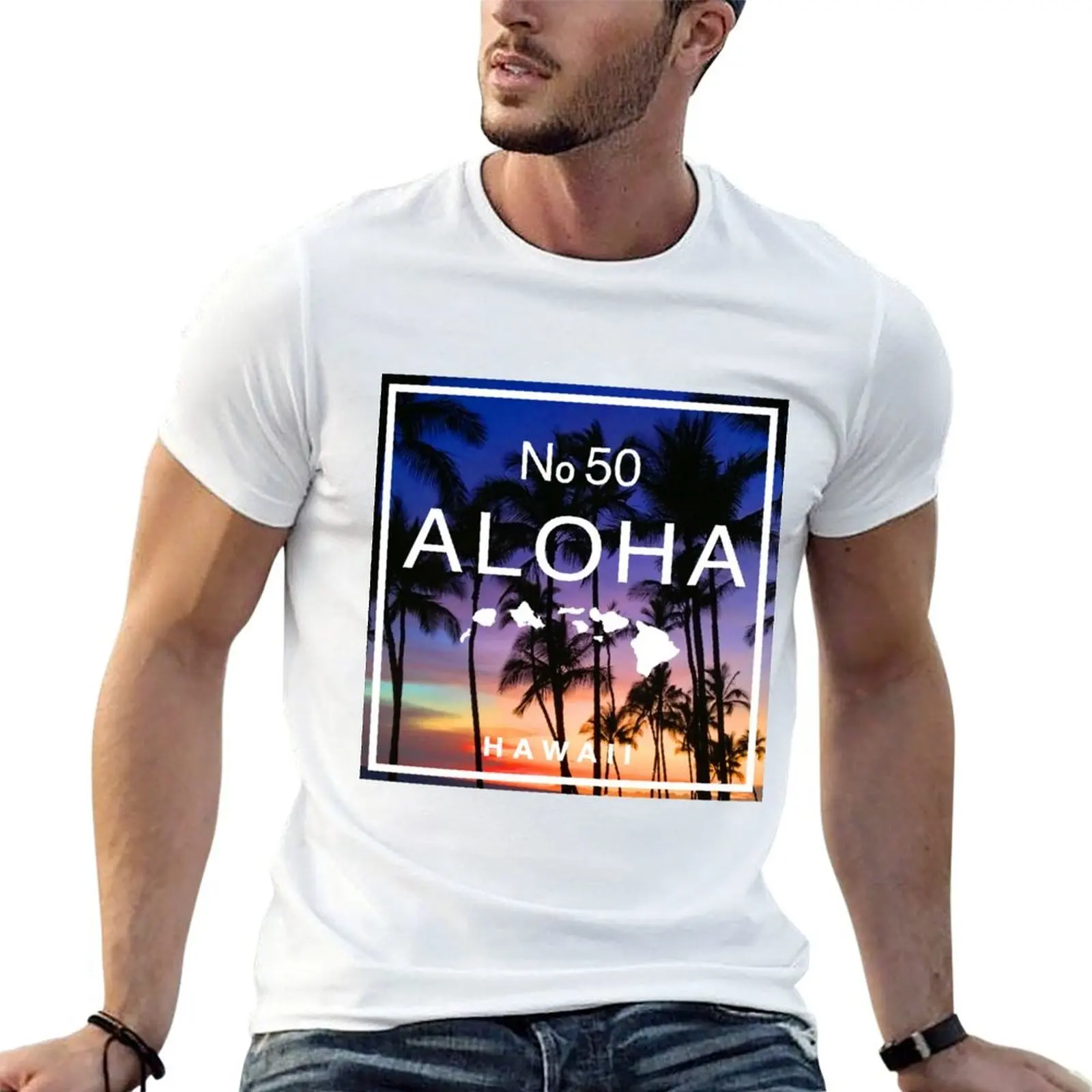 

Футболка Aloha Hawaii No 50 Evening Palms, мужские футболки с графическим принтом, мужские футболки для мужчин, футболка
