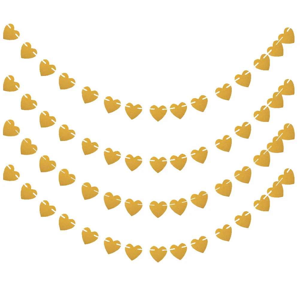 

2Pcs 98Ft Shimmering Heart-Shaped Paper Garland Gold Glitter Bunting String for Holiday Event Backdrop Glitter Banner