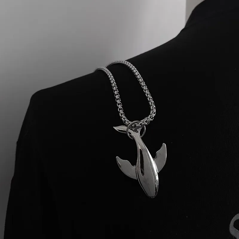 Trend Whale Pendant Necklace for Men Women Stainless Steel Exquisite Small Whale Cold Wind Long Sweater Chain Hip-pop Jewelry