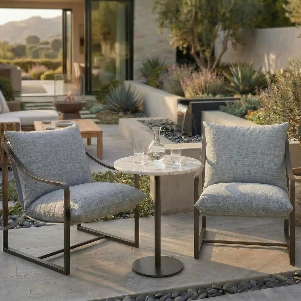 

Pair of Metal Sling Outdoor Chairs with Cushion - Grey for Patio, Garden, Living Room & Bedroom, Easy Assembly
