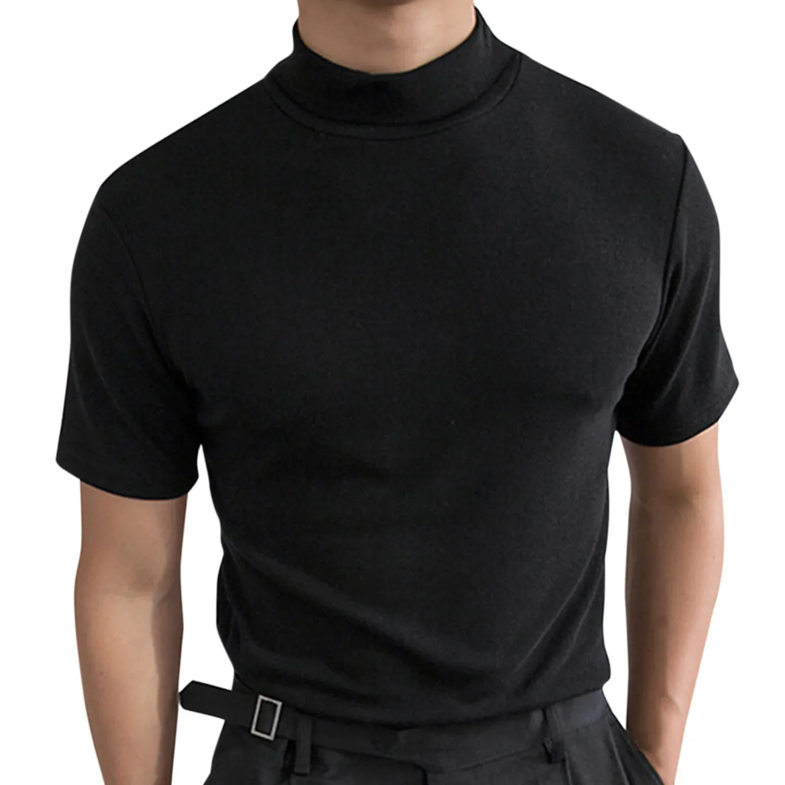 2023 Spring Summer Men\'s Short Sleeve Cotton Casual Men\'s T-shirt High Collar Shirt Male Breathable Shirts S-3XL