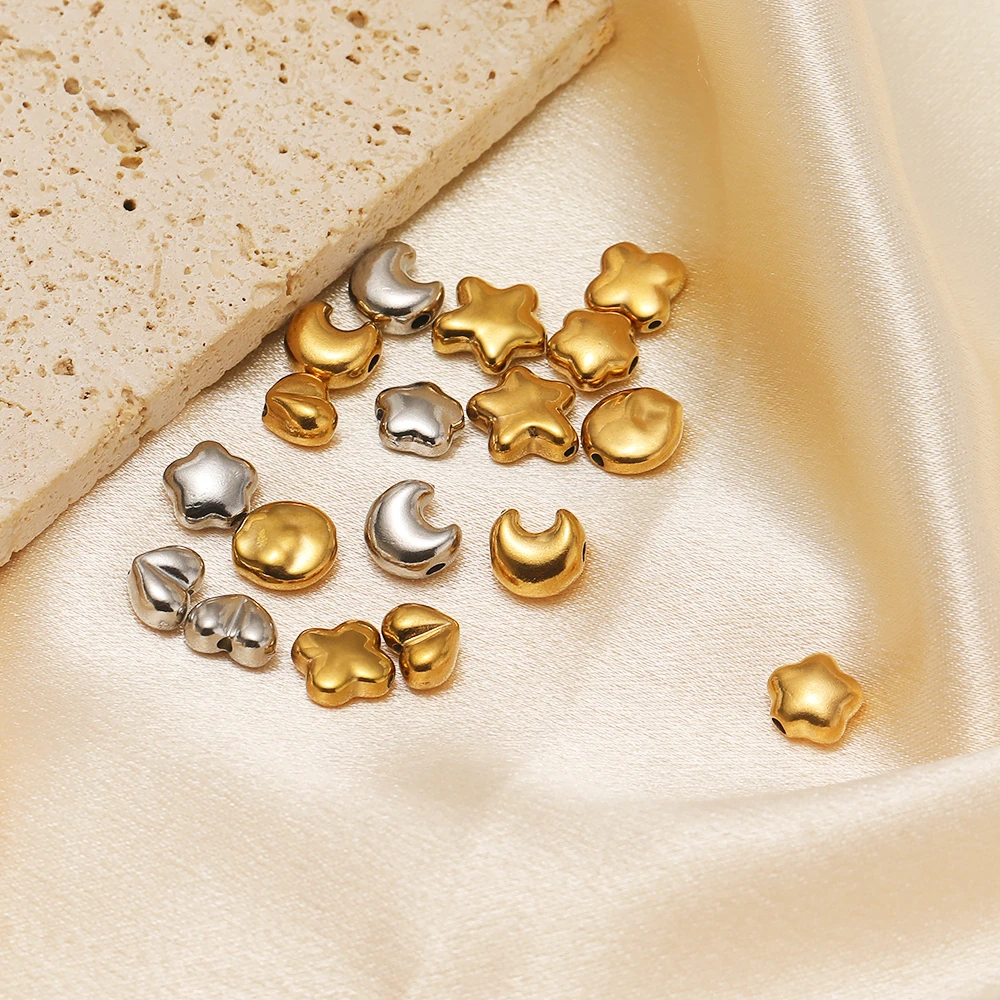 10 Stück Edelstahl-Abstandshalter-Perlen in Herz-, Stern- und Mondform für DIY-Halsketten, Schmuckherstellung, Ohrringe, Armband-Zubehör – Detail 4