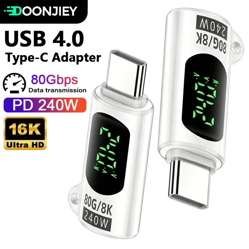 DOONJIEY USB4.0 Type C Adapter USB 4 V2.0 80Gbps Type C to Type C OTG Cable Connector 240W 8K@60Hz for Thunderbolt 3/4/5 Laptop