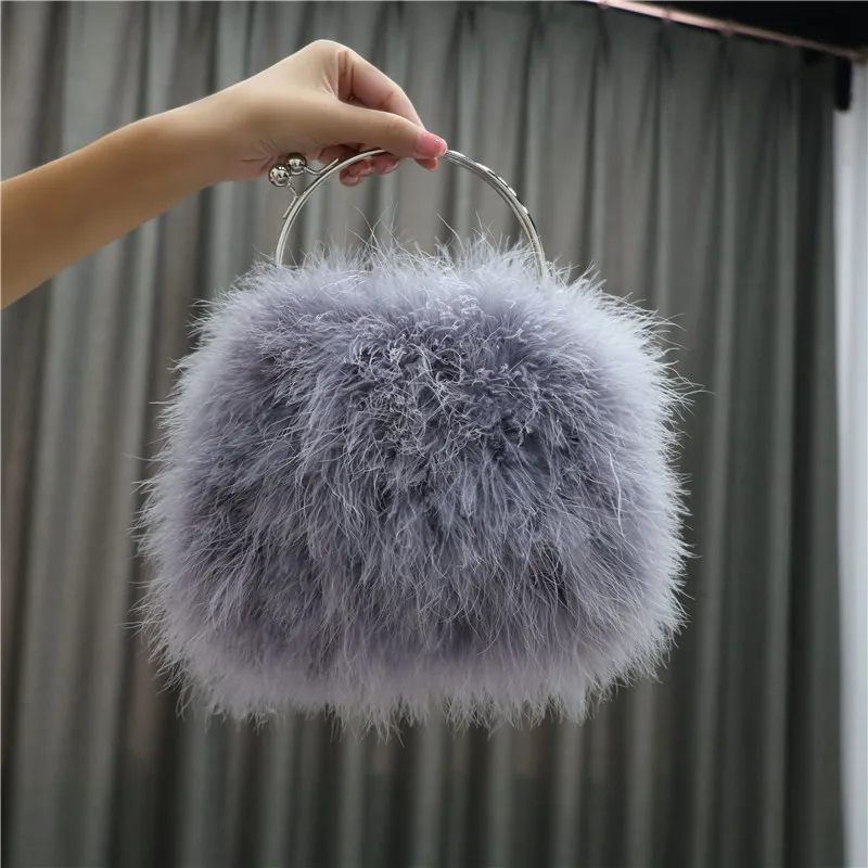 Luxury Real Ostrich Feather Evening Bags for Women Chain Shoulder Crossbody Bag Tassel Party Clutch Purse Wedding Bags