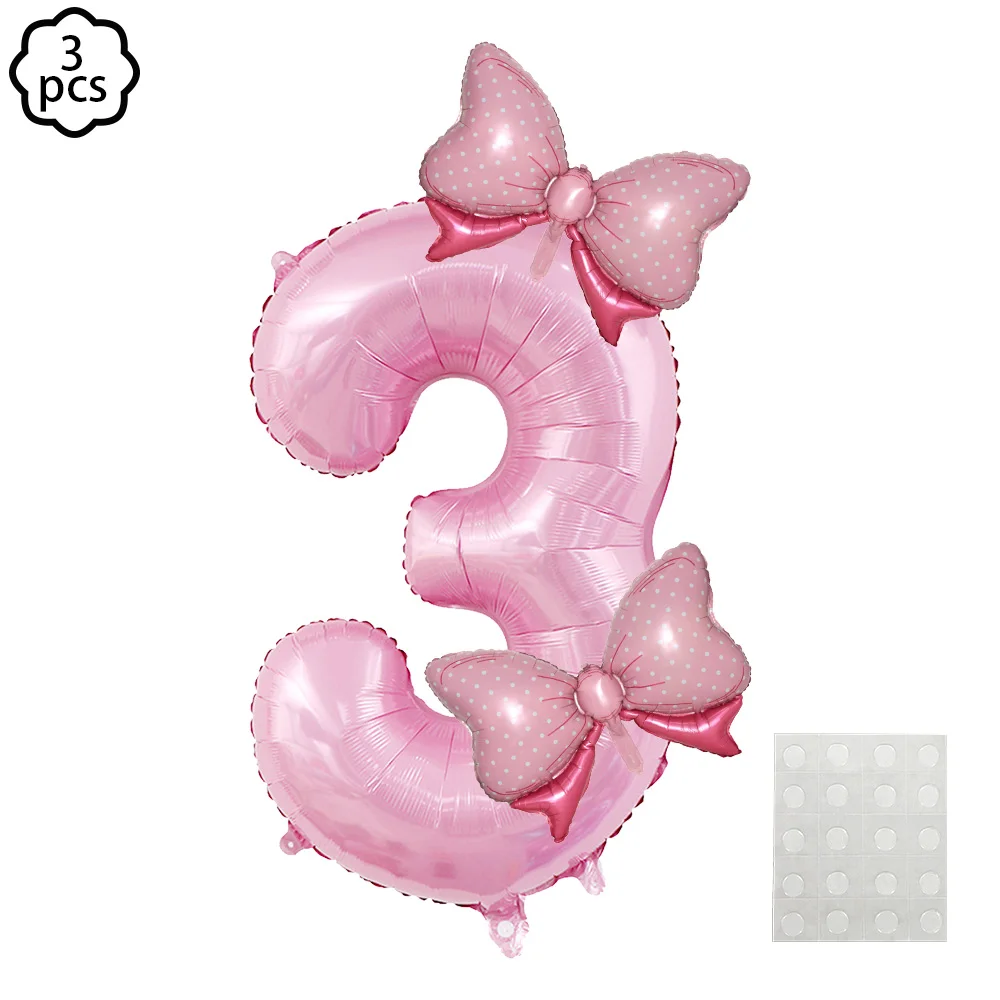 1pc Big 32inch Pink Number Balloon 1 2 3 4 5 6 7 8 9 Pink Bow Number Balloon Set Kid Girls Birthday Party Baby Shower Decoration