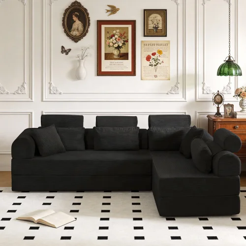 #   Konvertierbares modulares Ecksofa, modernes minimalistisches Cord-Sofa für das Wohnzimmer, 4-Sitzer, komfortables Design