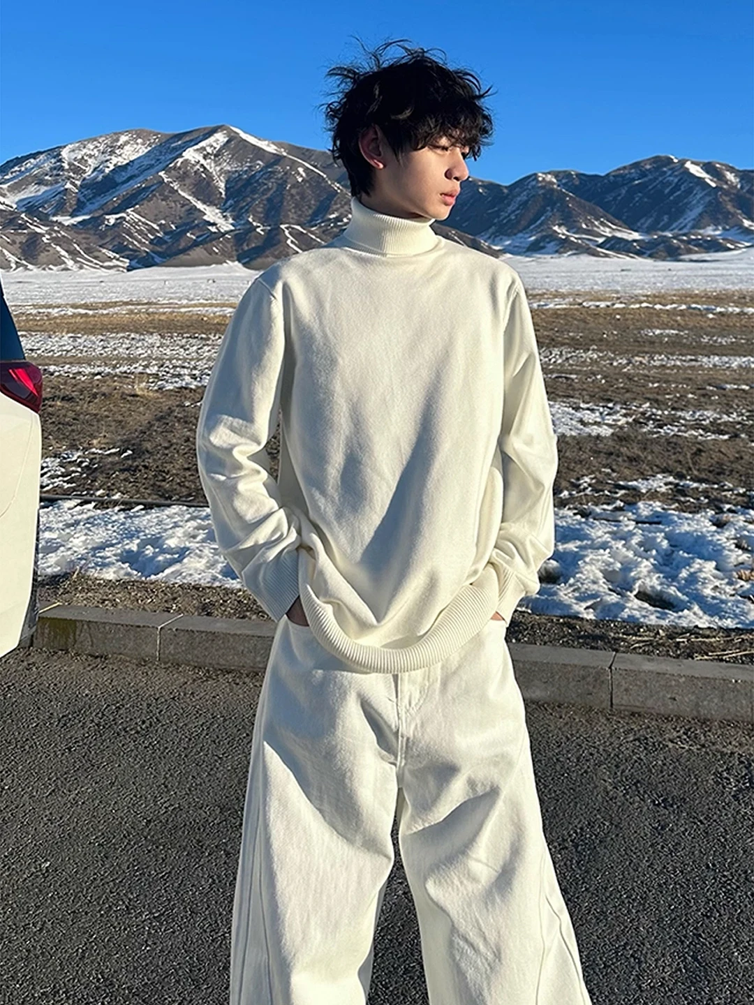 

Теплый вязаный свитер с высоким воротником для мальчиков, молодежная модная базовая одежда, зимний, дышащий, мягкий, комфортный, длинный рукав