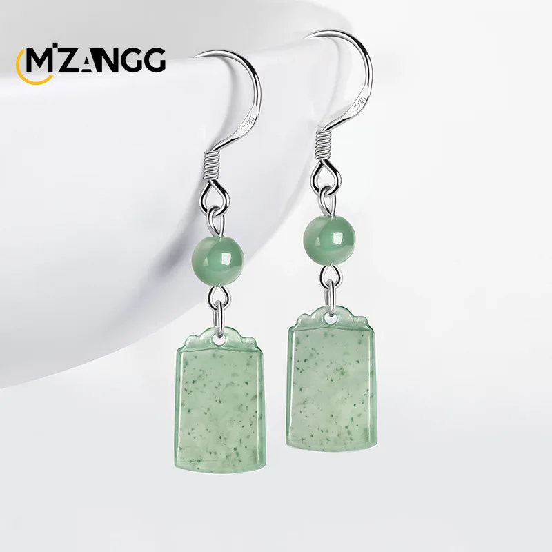 

Natural Jadeite Blue Water Lucky Amulet Earrings S925 Silver Inlaid Exquisite Ancient Style Ice Jade Earrings Ladies Gift