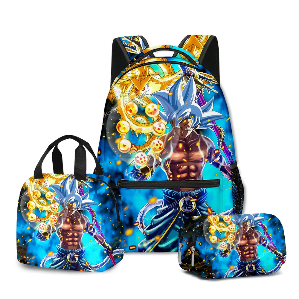3D Print Dragon Ball Large Capacity Backpack Set Goku Super Saiyan GT Z Lunch Bag Pencil Case for Boys School Travel Picnic 20L