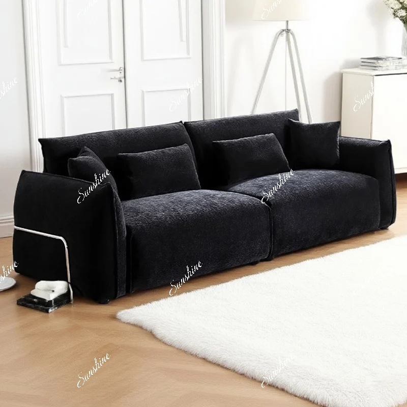 Medieval fabric black bean small apartment straight row living room sofa