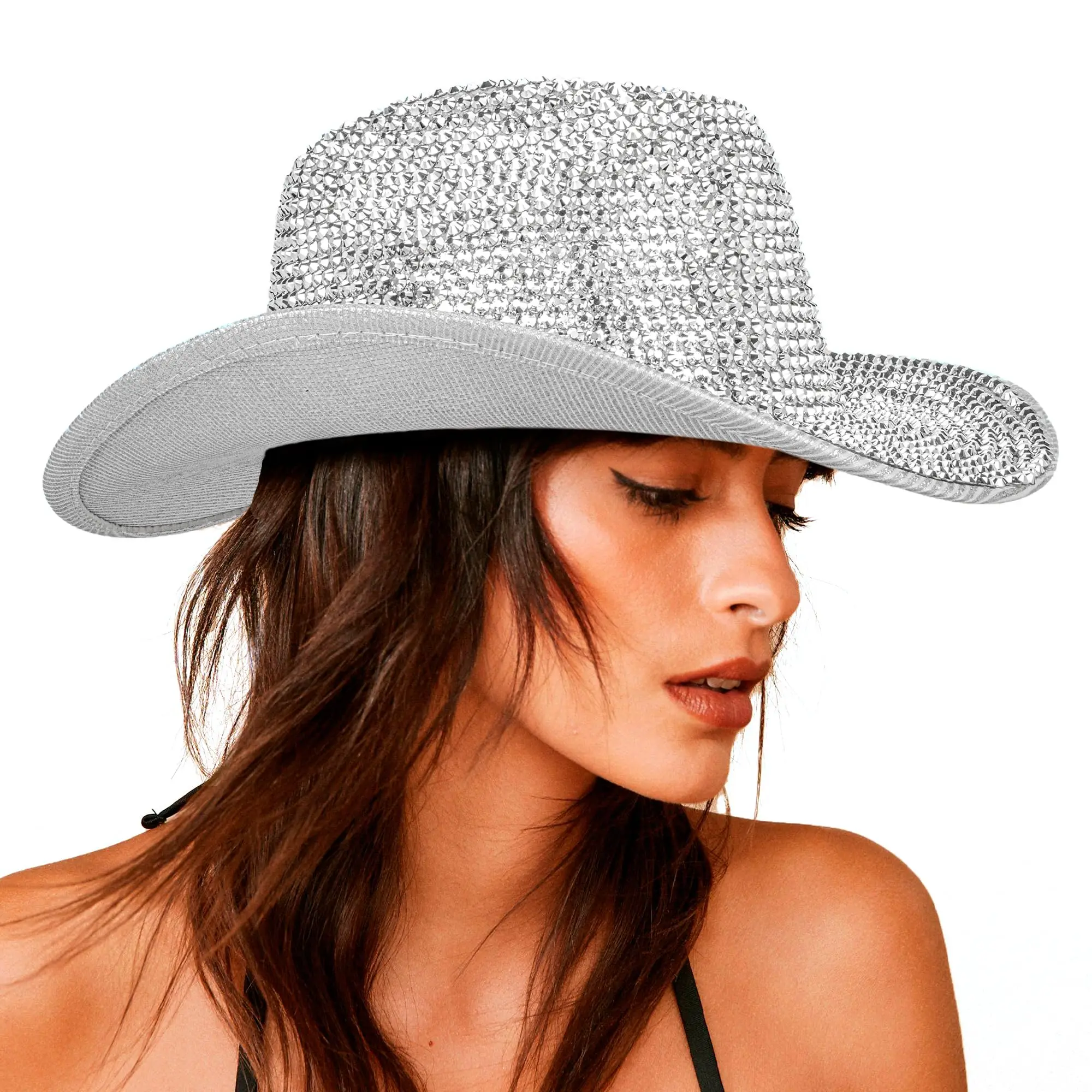 

Rhinestone Cowboy Hat with Diamond Fringe Bling Cowgirl Hat with Western Wide for Cosplay Wedding