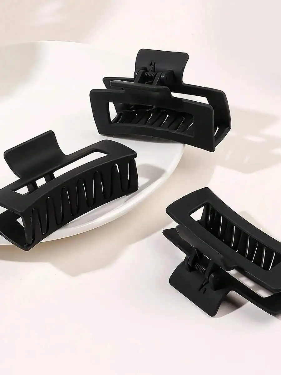 

4pcs Black Large Rectangle Hair Claw Clips For Women Fashion Casual Daily Wear