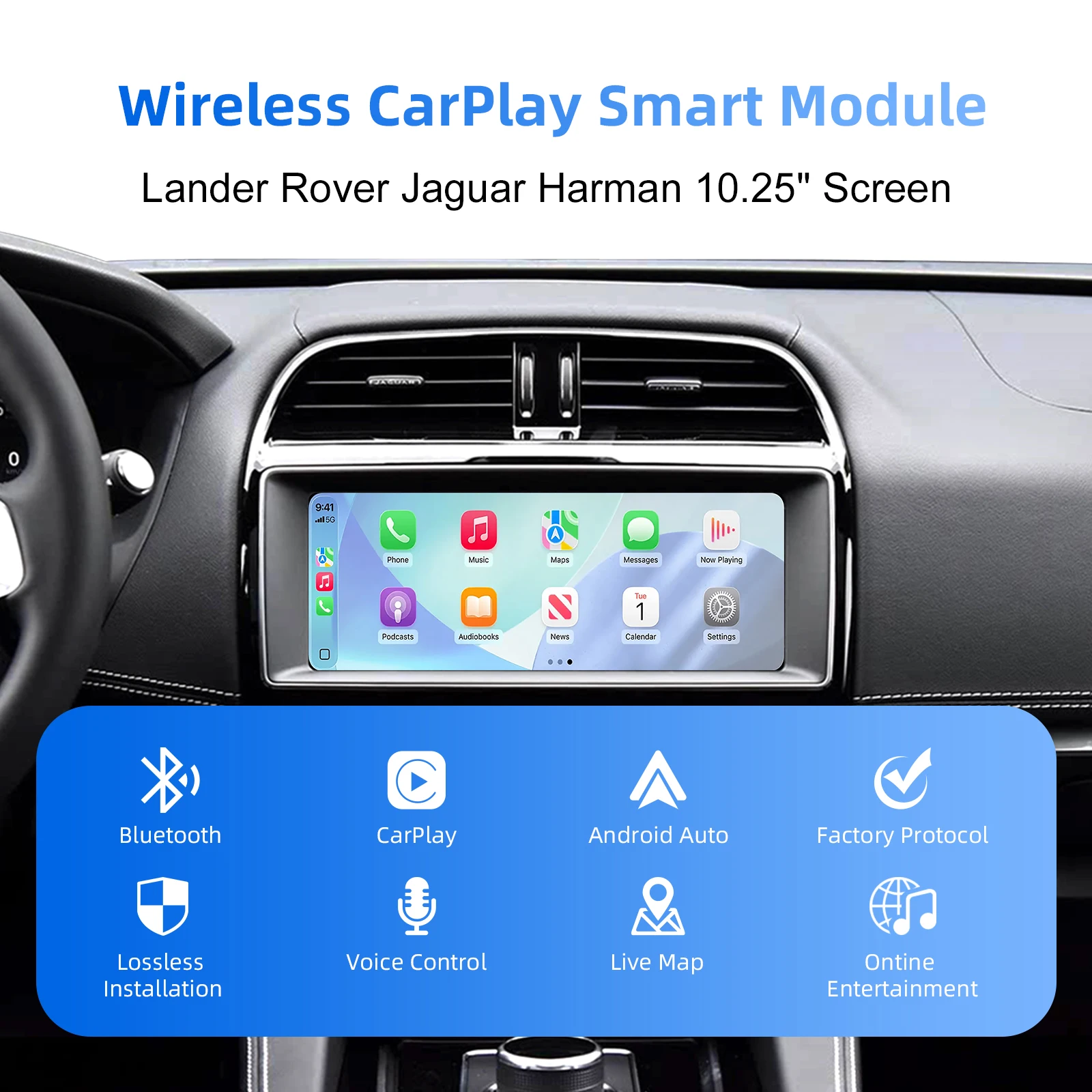 Беспроводной комплект для модернизации CarPlay, декодер, интерфейс CarPlay для Lander Rover Jaguar Ranger Rover Evoque Discovery 5, XE XFL FTYPE